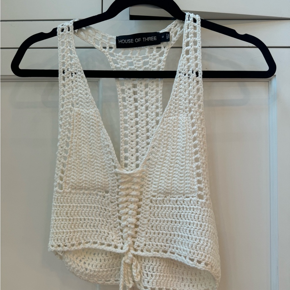 White Cropped Tie Front Tank Top